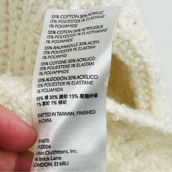 Anthropologie Textured Cream Turtleneck Knit Cotton Sweater Ribbed Warm Spring - Picture 7 of 8
